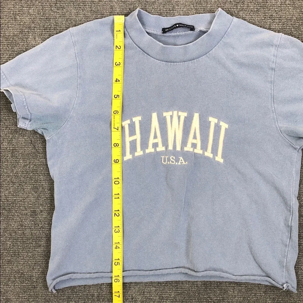 Brandy Melville Dusty Blue 'Hawaii U.S.A.' Cropped Tee (T2) - Picture 6 of 7